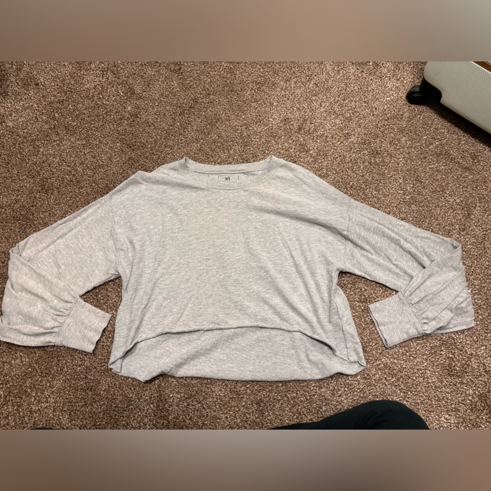 We the free cotton long sleeve heather grey cropped top balloon sleeve small